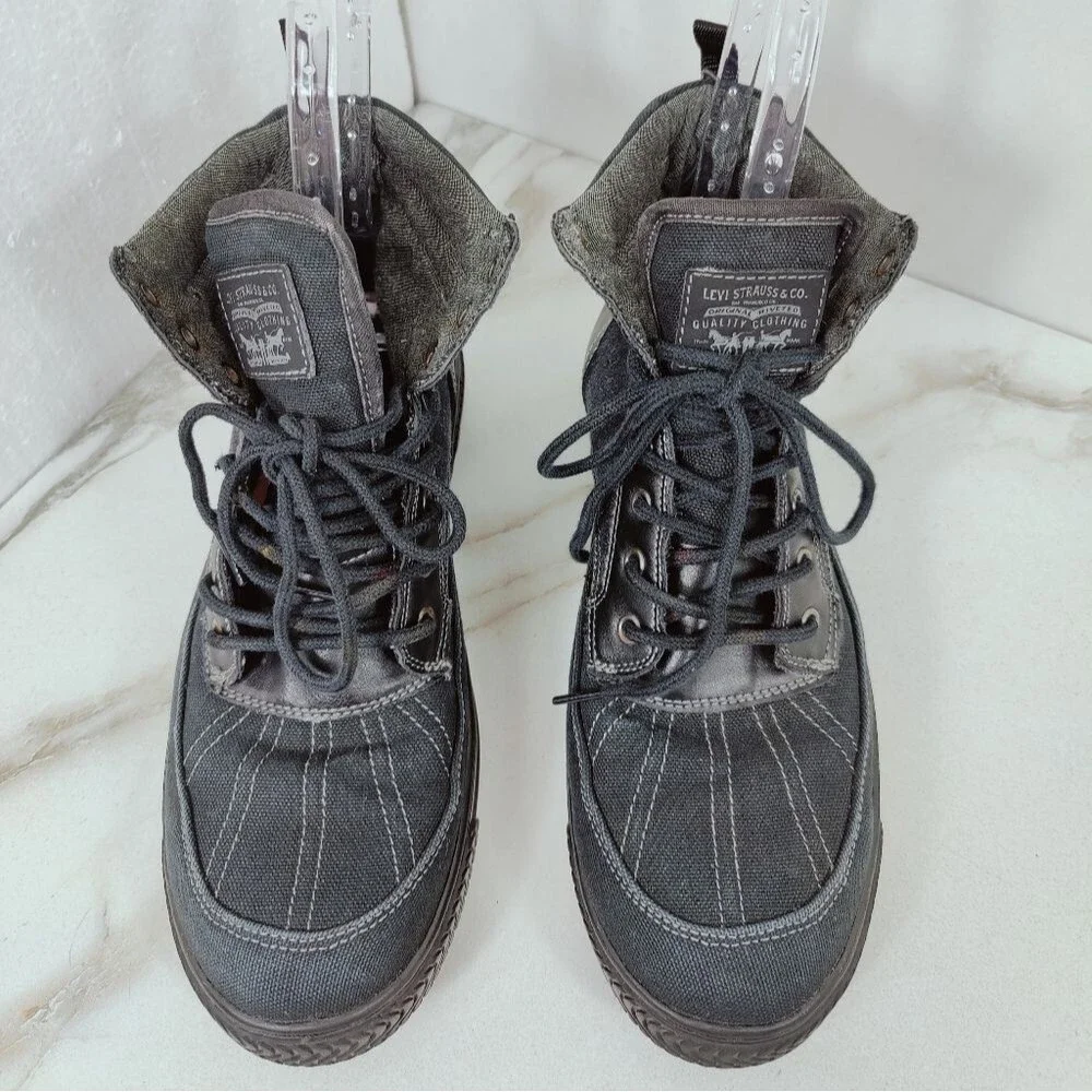 Levi's Men's Dayton Black Distressed Denim Lace Up Combat Boots, Sz 10.5